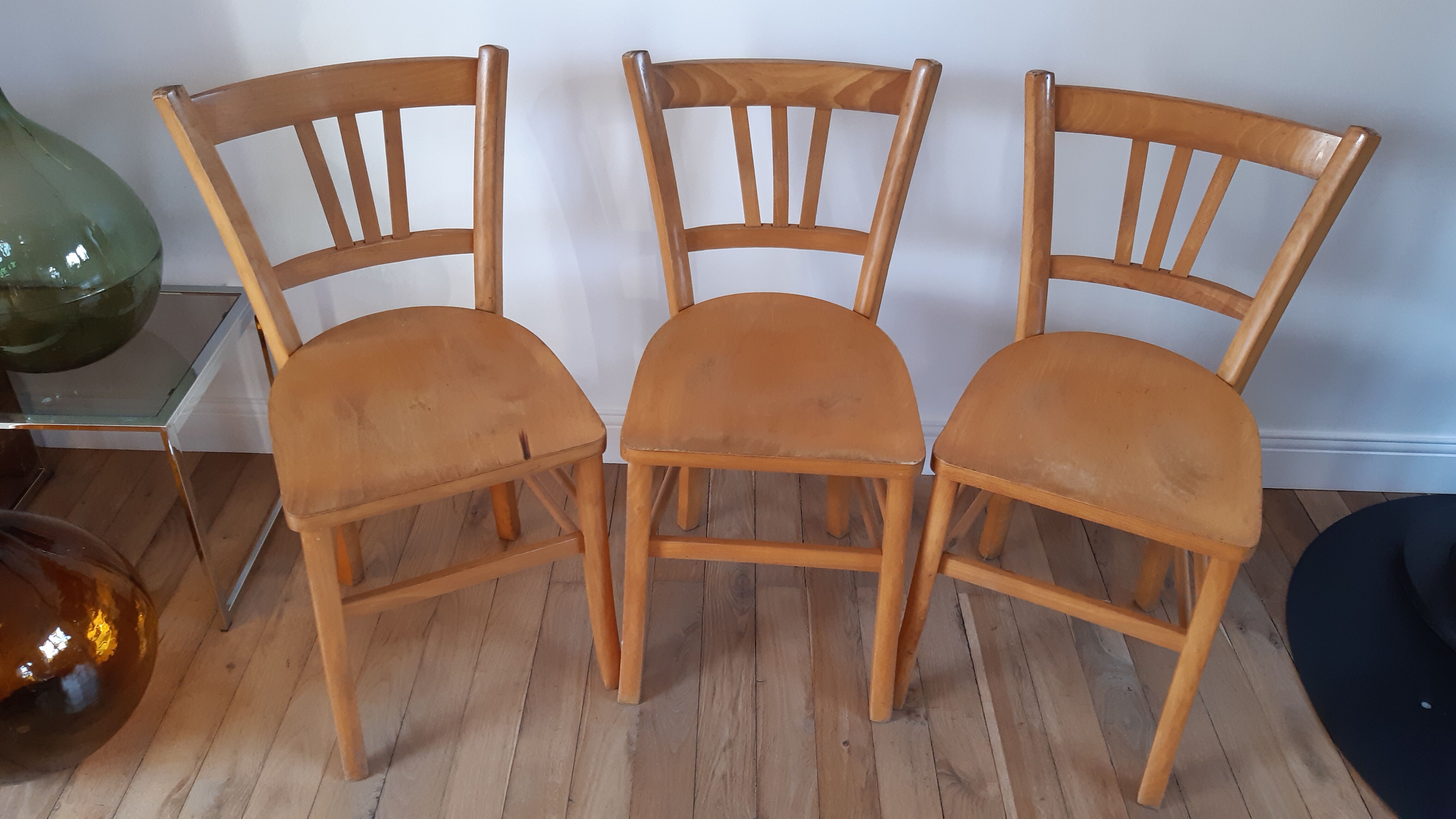 Trio of bistro chairs in beech 50s