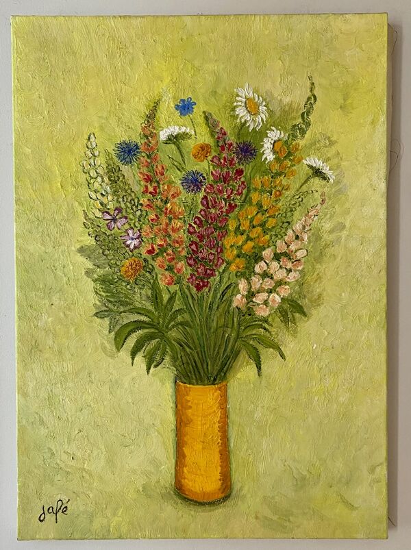 Nature morte aux fleurs de printemps, signée Jafé et datée au dos 1969