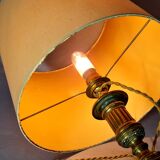 Lampe à poser avec abat-jour, ancien flambeau en bronze style Louis XVI 50 cm C757