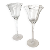 Pair of flower candlesticks on foot