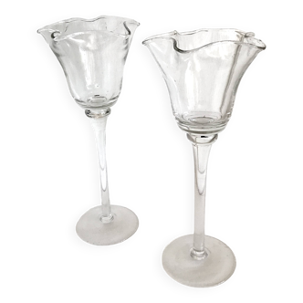 Pair of flower candlesticks on foot