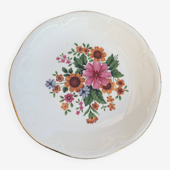 Earthenware cake dish, GIEN France, floral pattern, very colorful flowers, tableware, vintage