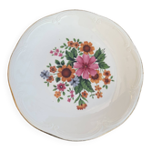 Plat a gateaux en faience, GIEN France, motif floral, fleurs très colorées, art de la table, vintage