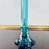 Turquoise soliflore bohemian crystal vase with enameled flower motifs
