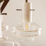 Italian mid-century Murano glass and teak chandelier attributed to Stilnovo, 1960s