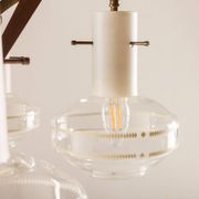 Italian mid-century Murano glass and teak chandelier attributed to Stilnovo, 1960s