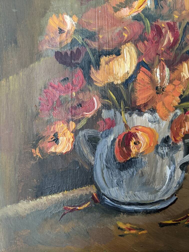 Acrylic painting on cardboard still life bohemian countryside decoration