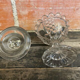 Antique glass candy dish, sugar bowl, footed, vintage molded glass