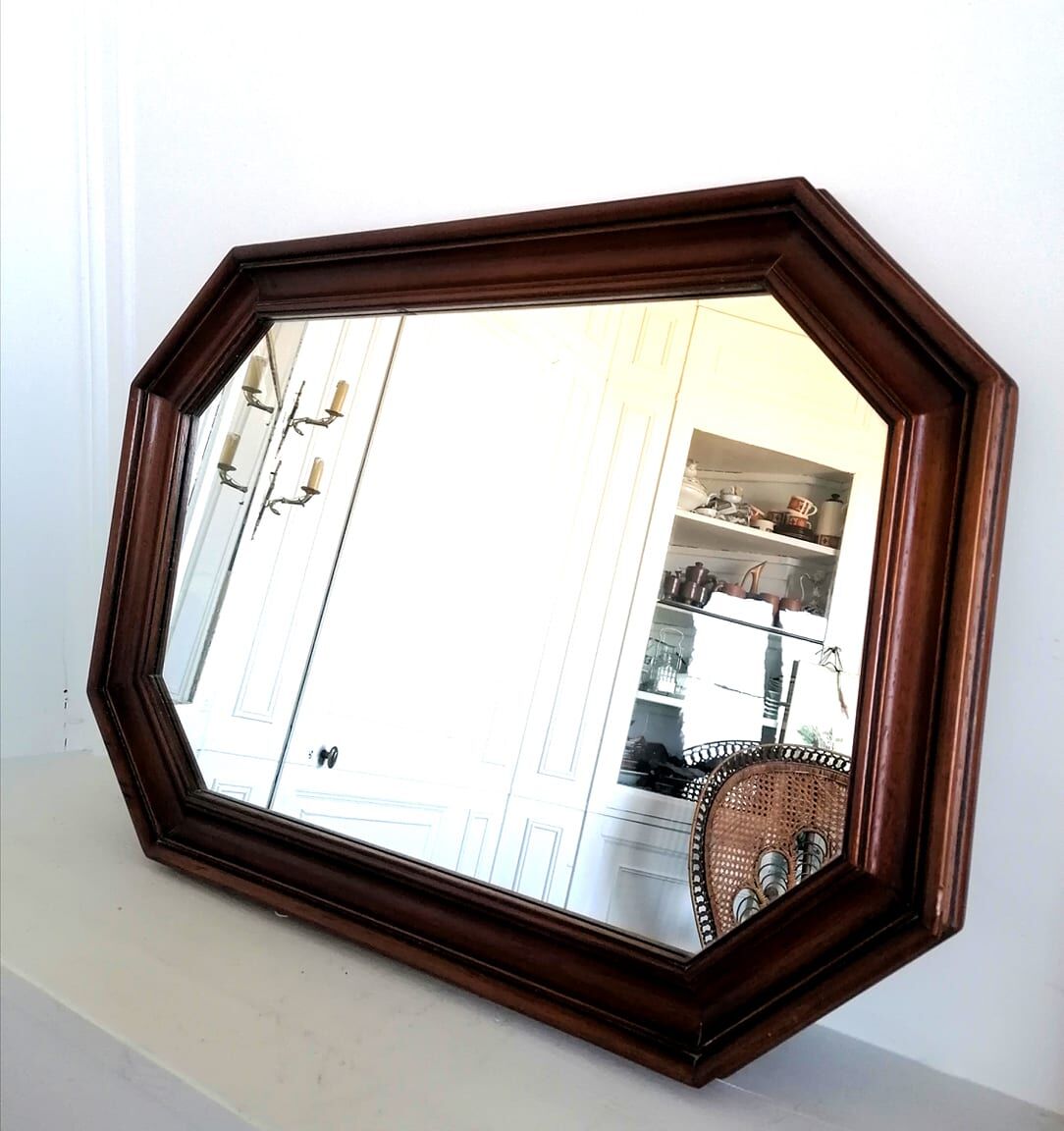 Hexagonal wooden mirror, 1950 70x49cm