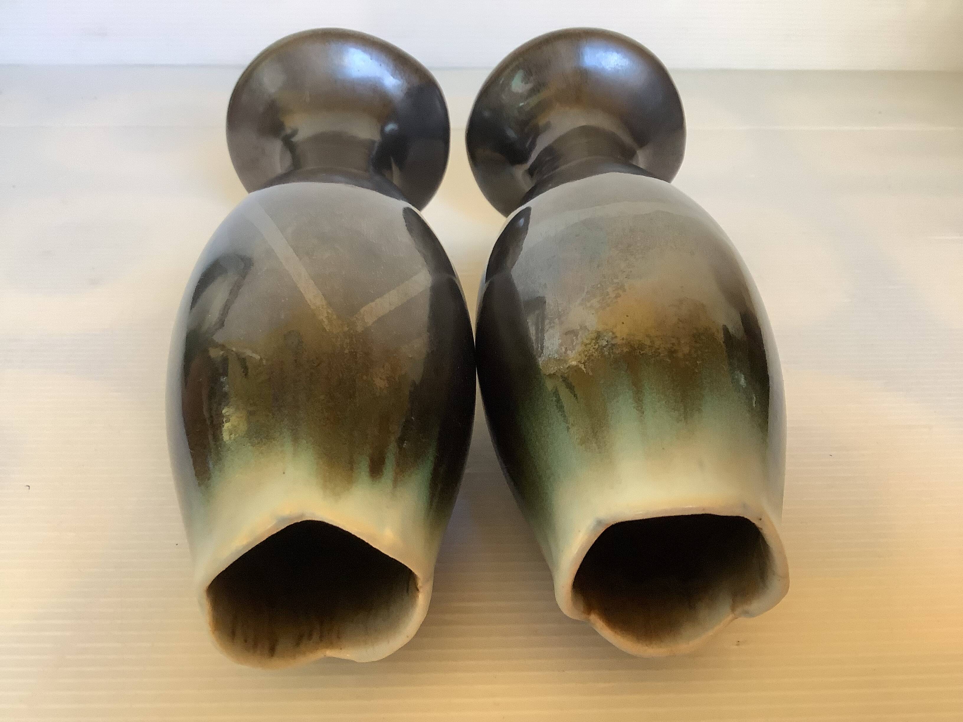 Pair of flamed ceramic vases Thulin Made in Belgium