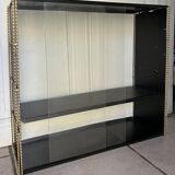 Double gold metal string shelves and black trays, vintage, 60s