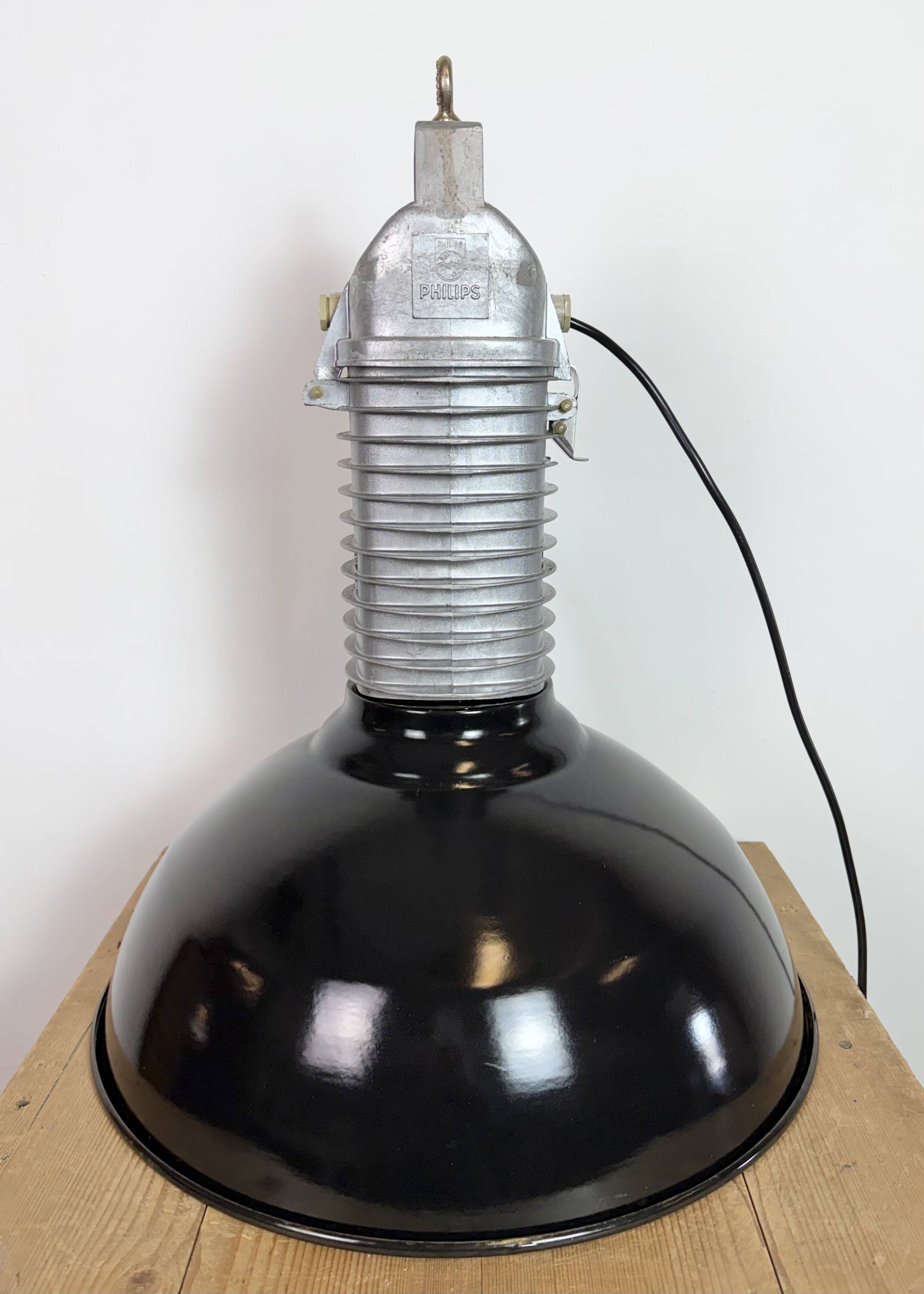 Large Industrial Black Enamel Factory Pendant Lamp from Philips, 1960s