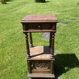 19th century wooden and pink marble bedside table, Henri II style