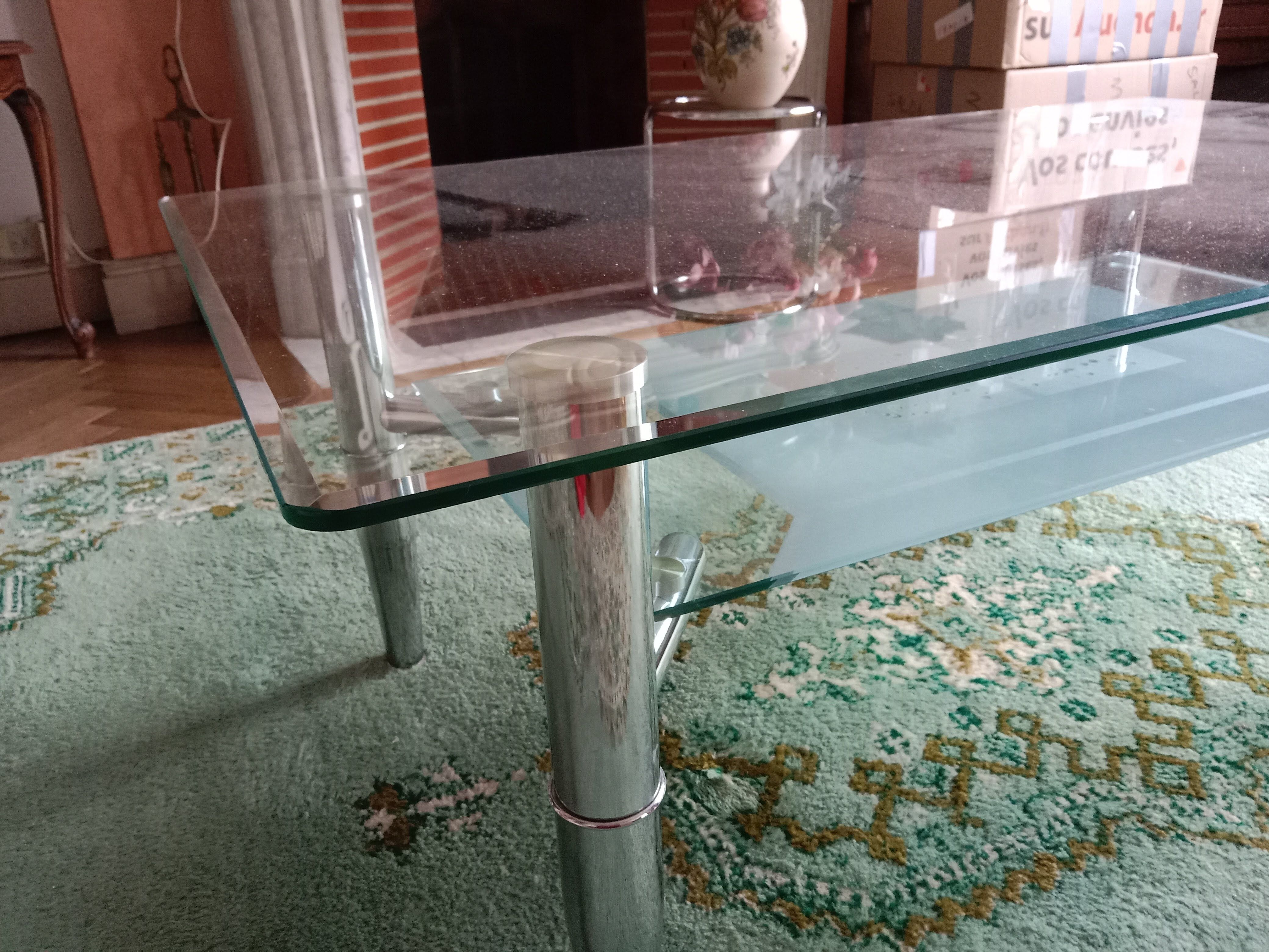 Glass coffee table, two tops 110X65 cm