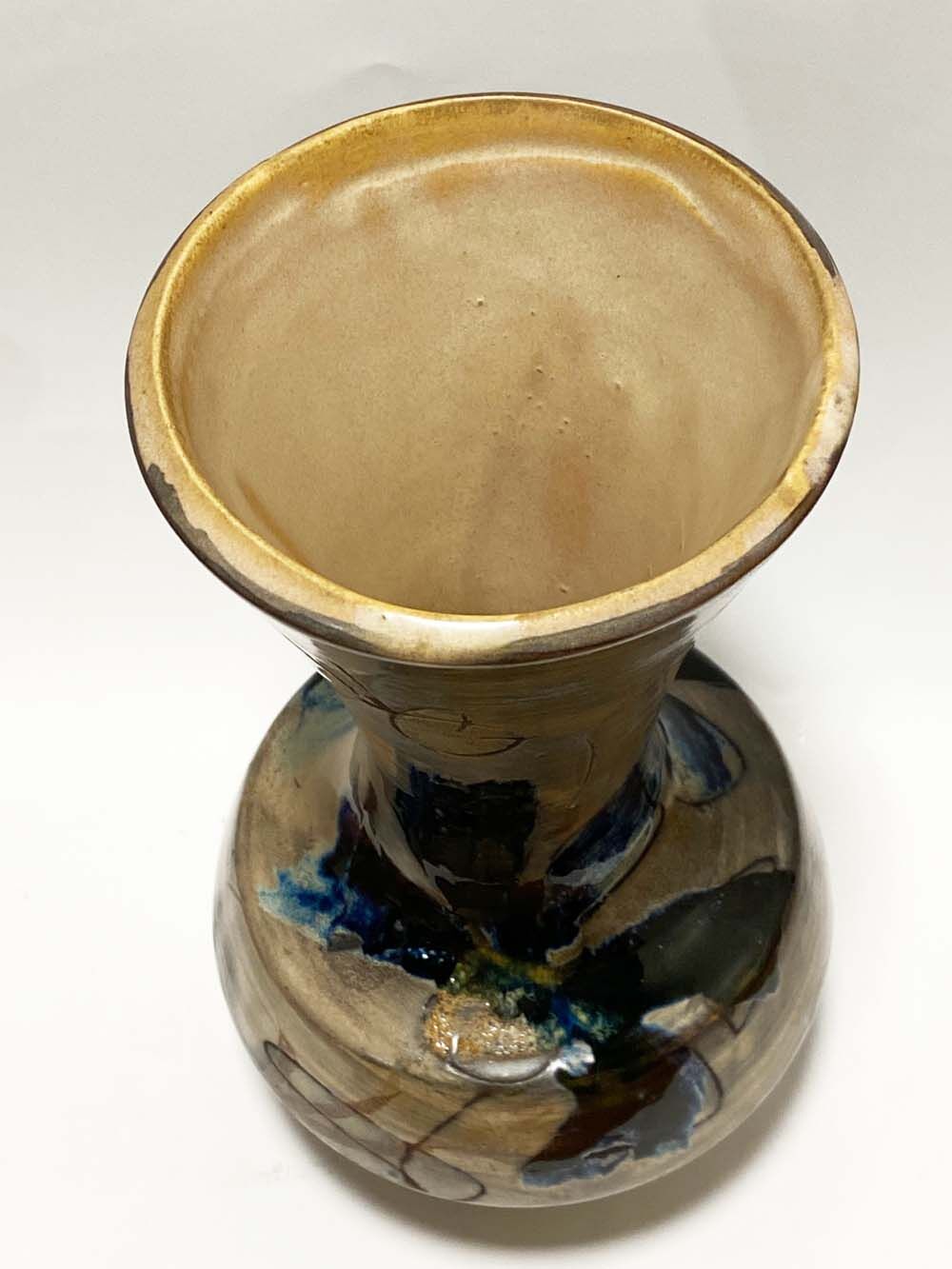 Ceramic vase of vallauris, midnight blue iris décor, 24 cm