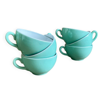 6 vintage turquoise cups