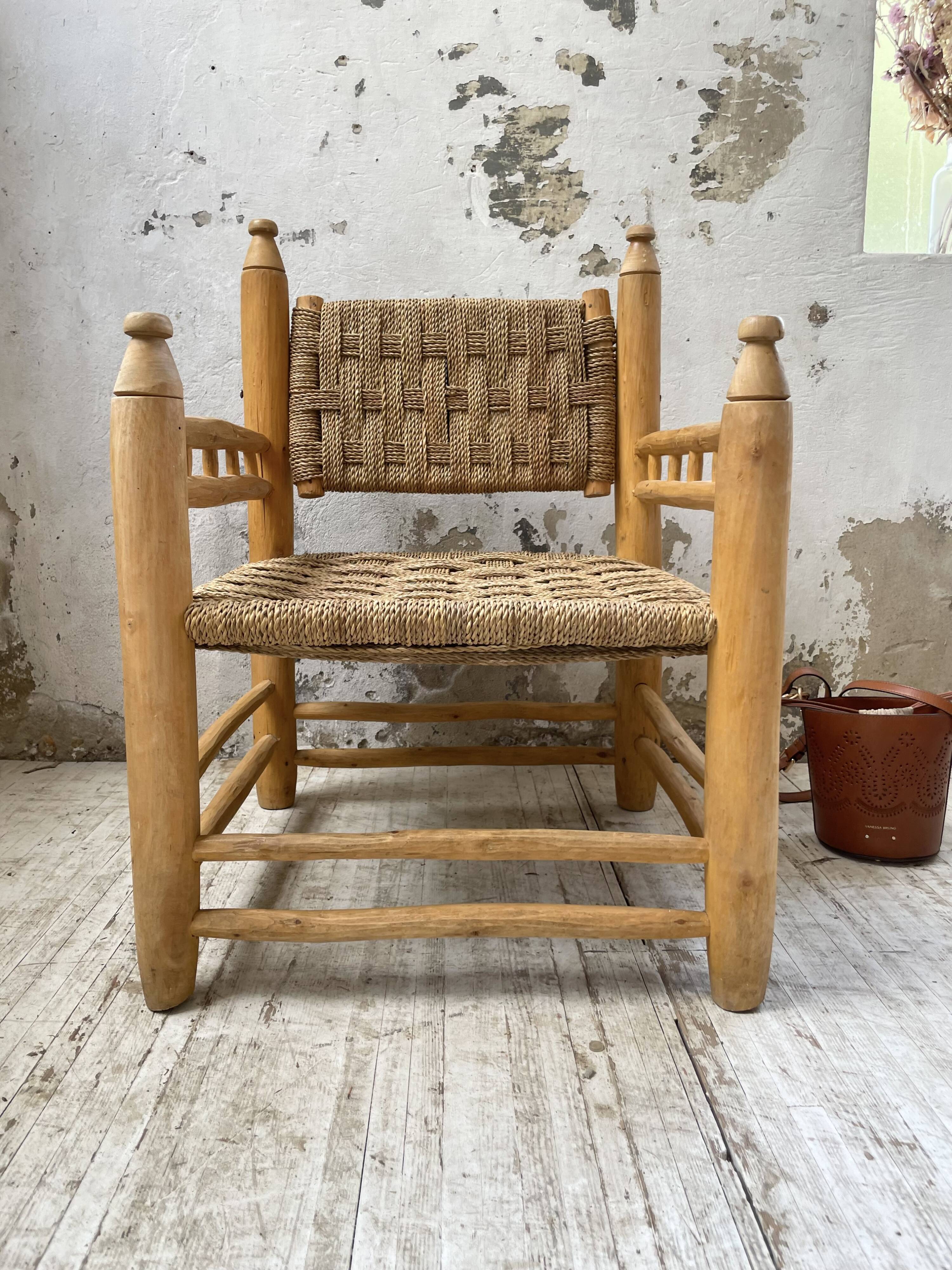 Moroccan wooden and rope armchair