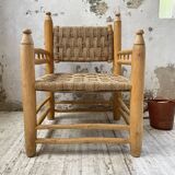 Moroccan wooden and rope armchair