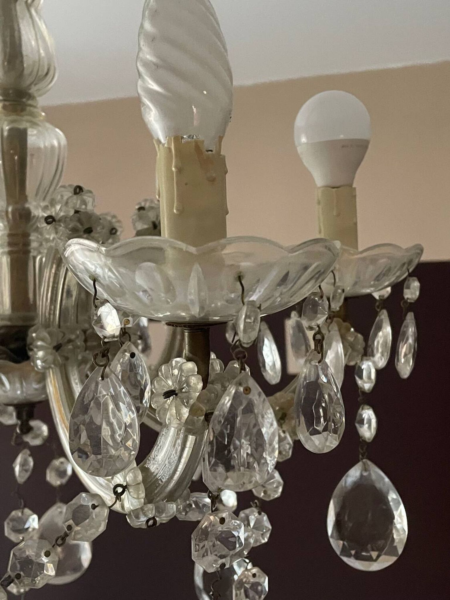 Lustre ancien pampilles  5 branches murano