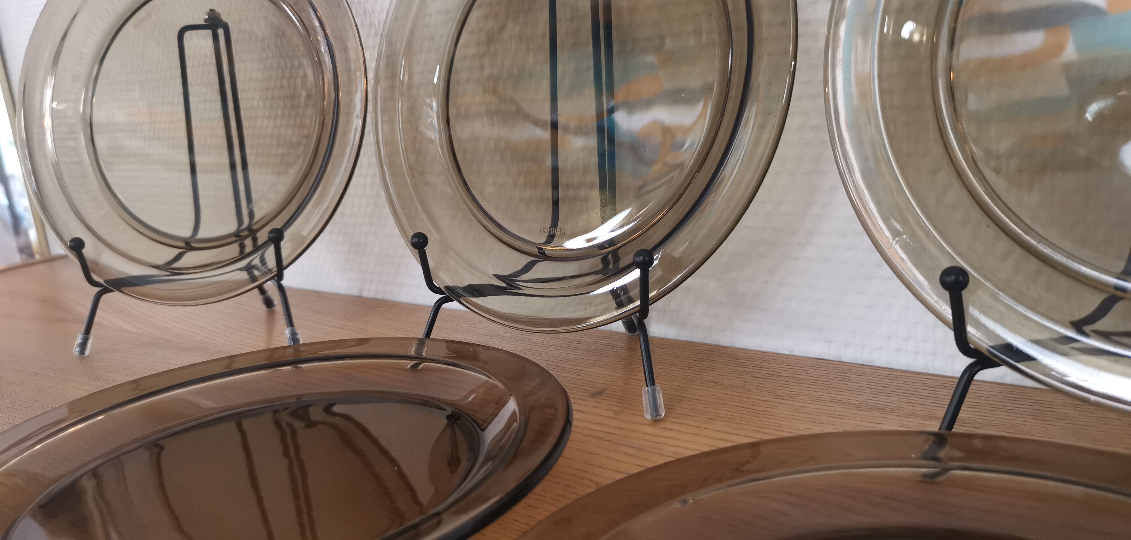 Set of 6 dessert plates vereco smoked brown 70's vintage