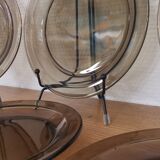 Set of 6 dessert plates vereco smoked brown 70's vintage