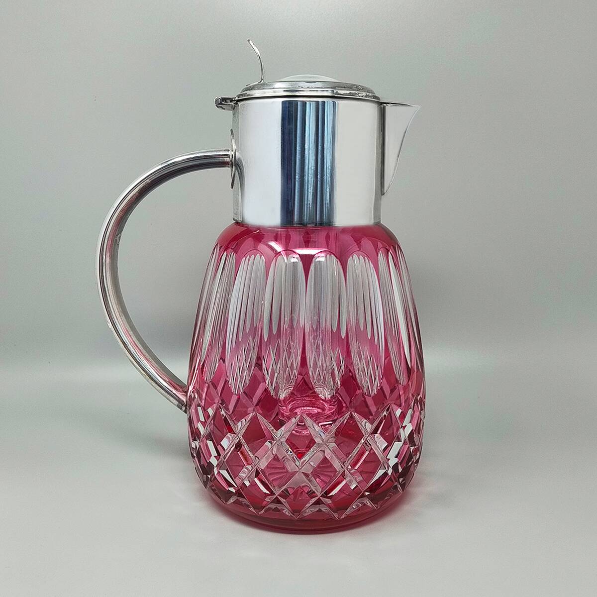 1960s Red Bohemian Cut Crystal Glass Pitcher. Made in Italy