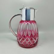 1960s Red Bohemian Cut Crystal Glass Pitcher. Made in Italy