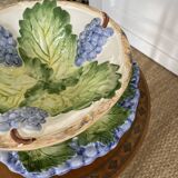 Grape slip compotier with plate - vintage majolica style ceramic drainer