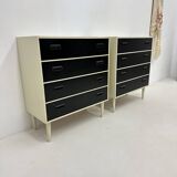Set of 2 black and white chests of drawers, 1970s
