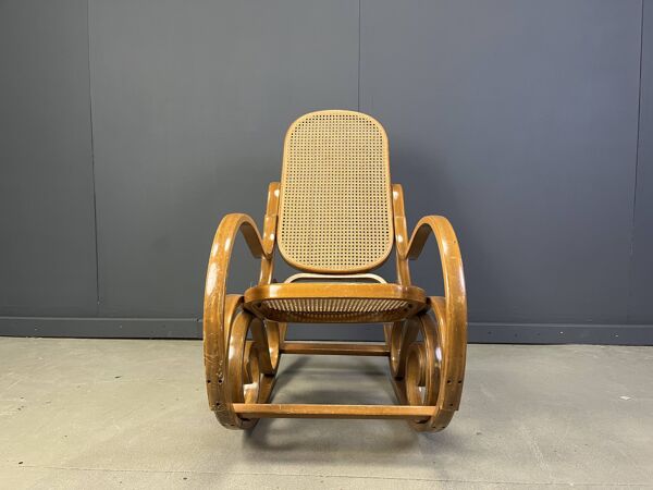 Chaise à bascule vintage en bois courbé, années 1960