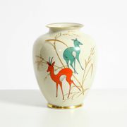 40s porcelain vase with handpainted wildlife motifs from PMR Bavaria Jaeger