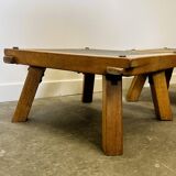 Vintage Pair of oak and slate brutalist end or coffee tables, France 1970s.