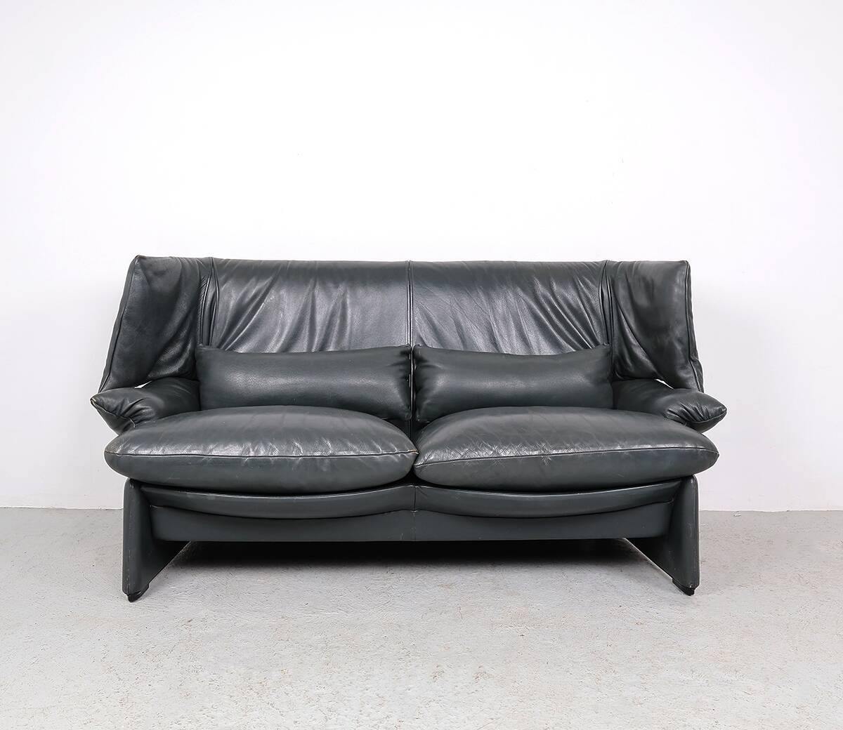 Leather Sofa with Pouf by Vico Magistretti for Cassina, 1980s, Set of 2