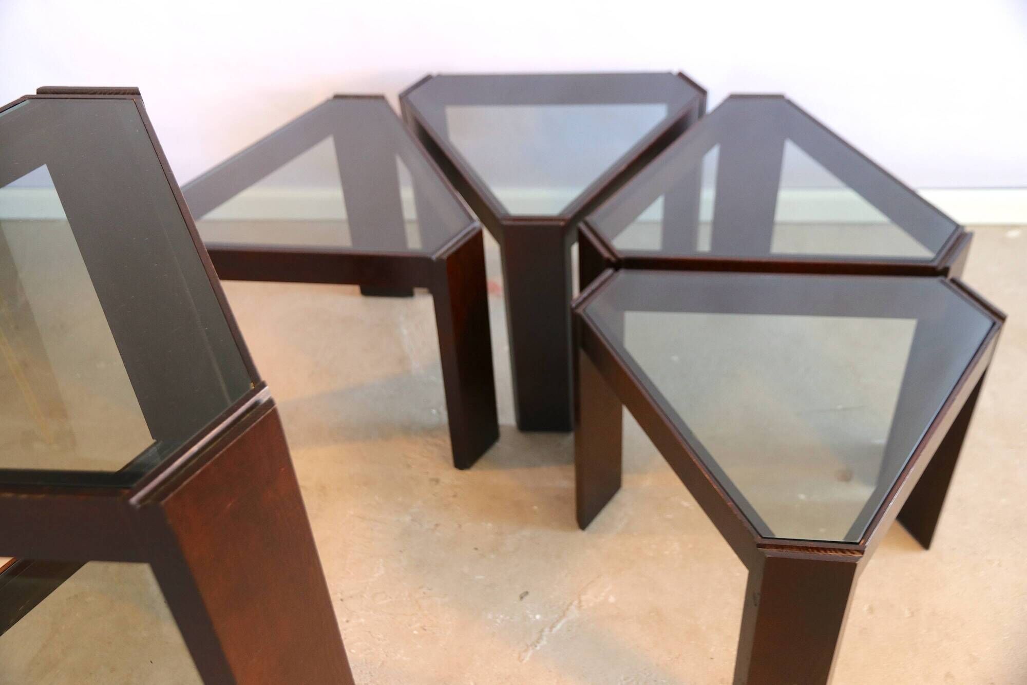 Lot of low tables Porada Arredi 6 modular pieces in wengé wood