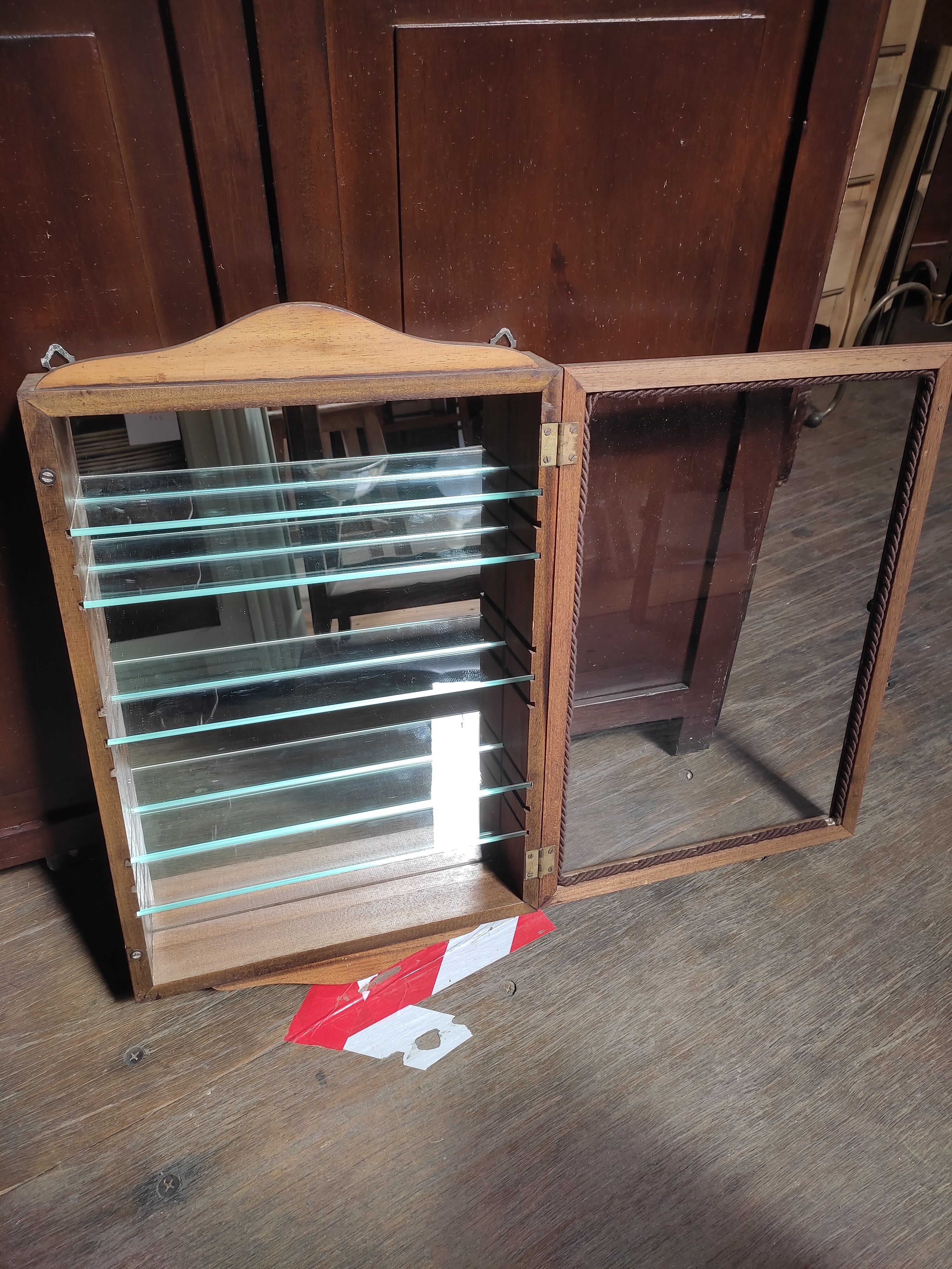 Glass cabinet showcase mirror wood collection figurine