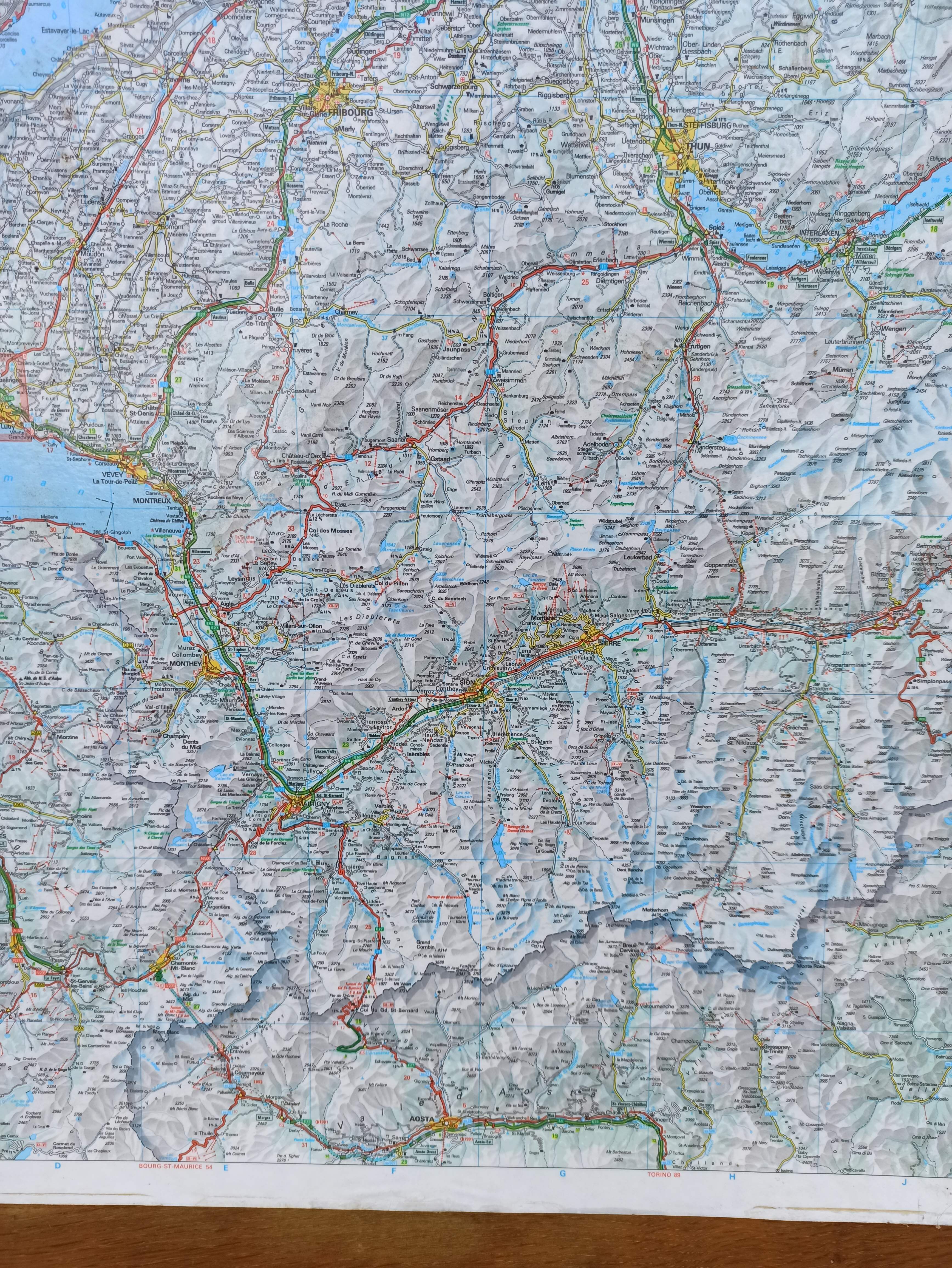 Very large Swiss road map on tole - 126 x 86.5 cm