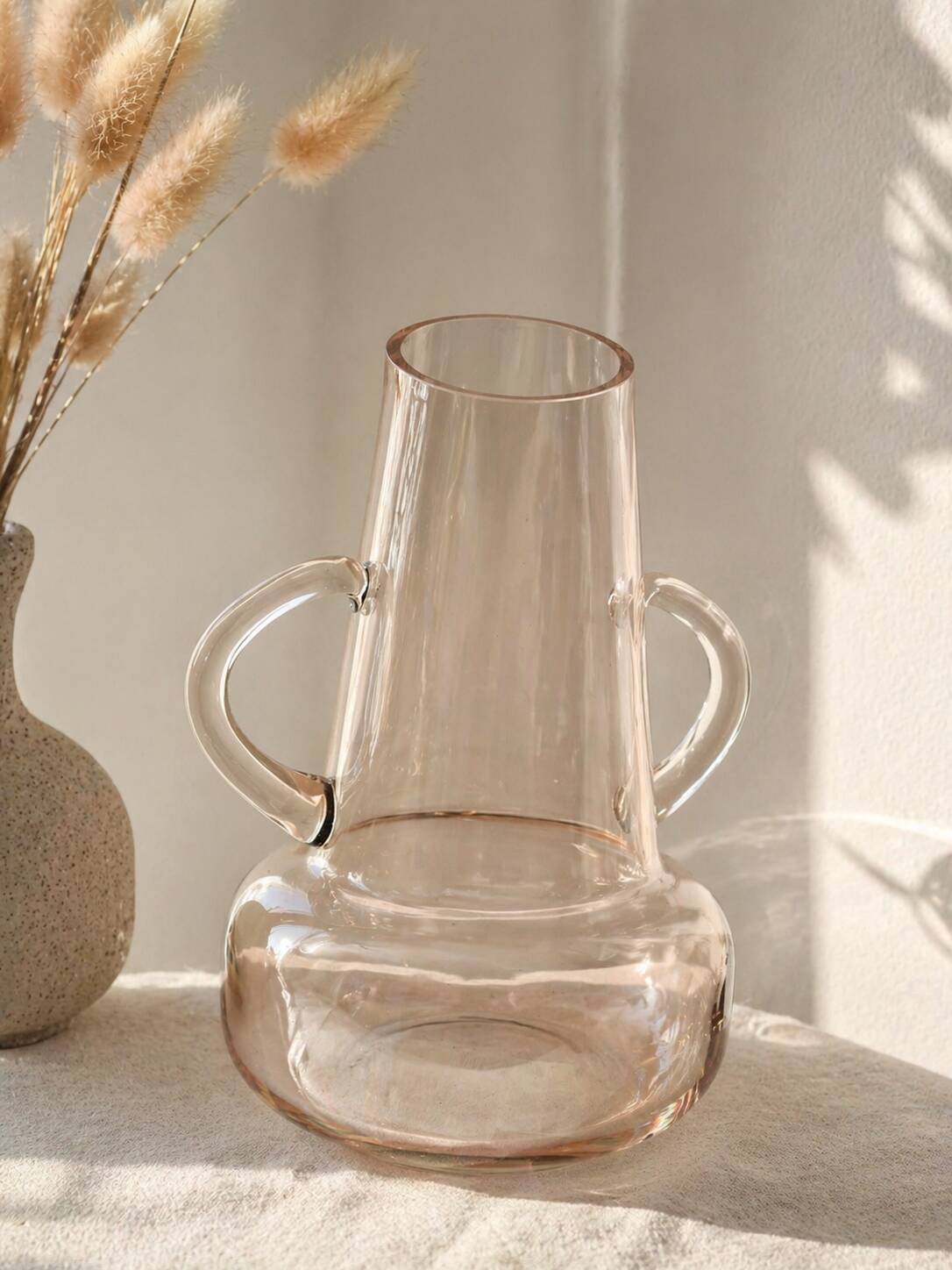Amber brown transparent vase with handles