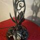 superb thick wrought iron Art Nouveau lamp, Kralik Loetz glass paste,