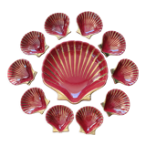 Proceram Aubagne service in red and gilded ceramic shell St Jacques 1950