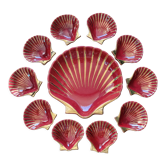 Proceram Aubagne service in red and gilded ceramic shell St Jacques 1950