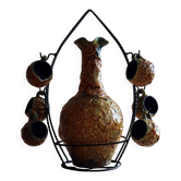 Vintage ceramic liqueur service "Fat Lava" and wrought iron