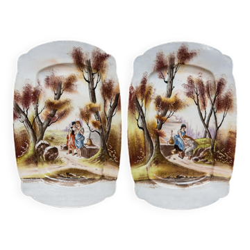 Paire de plats en porcelaine – Décor romantique, D&C France