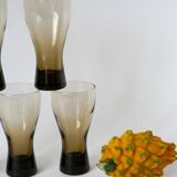 Set of 5 large Long Drink glasses in smoked glass Design, 1970