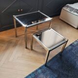 Nesting tables in gold/chrome metal and amber mirror