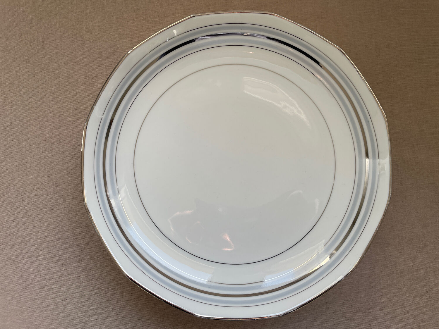 Shallow dish centrepiece French porcelain M&S silver trim