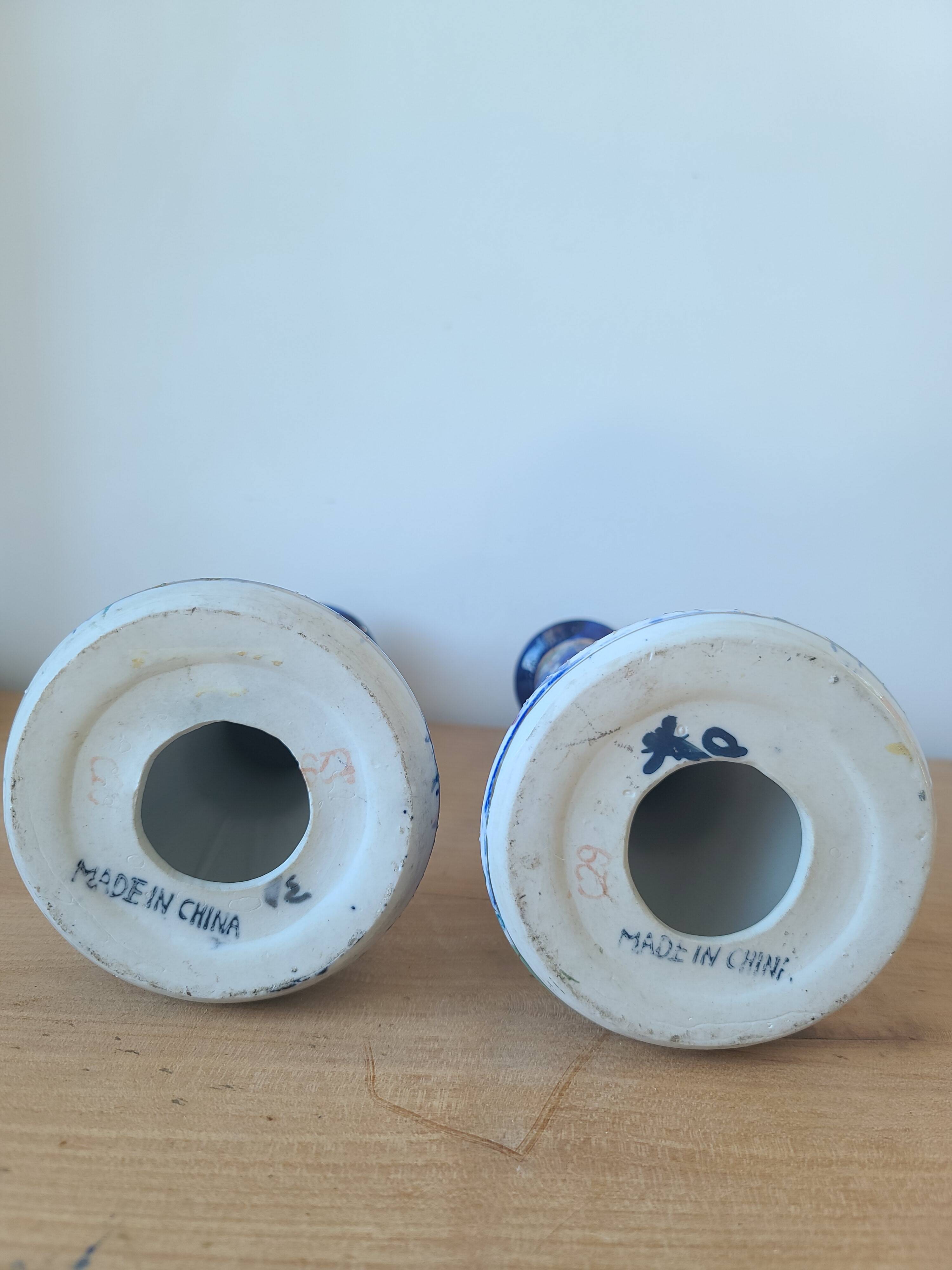 Vintage-style blue and gold floral ceramic candlesticks CHMR