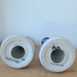 Vintage-style blue and gold floral ceramic candlesticks CHMR