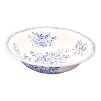 Vasque ancienne en faïence décor bleu – Modèle Bouquet estampillé