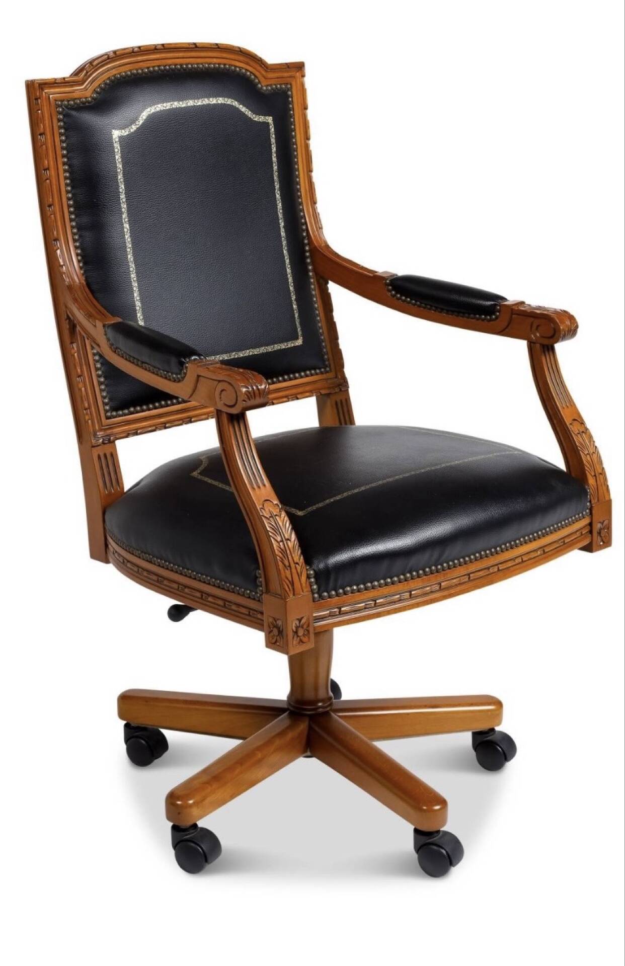 Lot 2 vintage design office chairs – black leather + brown capito leather