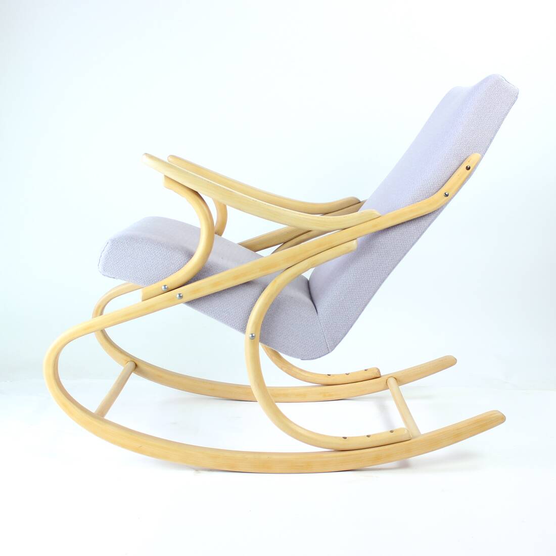 Mid Century Bentwood Rocking Armchair In Blond Oak By Ton, Czechoslovakia
